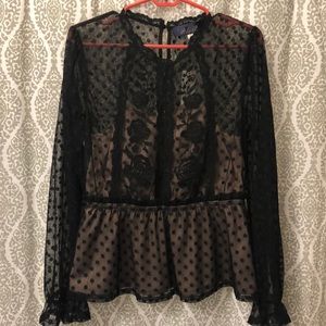 Partially Sheer Black Long Sleeve Top